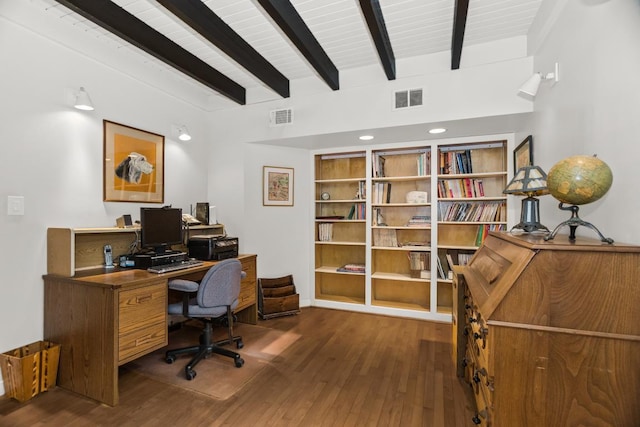 2717 Harrison St, Evanston, IL 60201 - office featuring beam ceiling, dark wood-type flooring, and visible vents