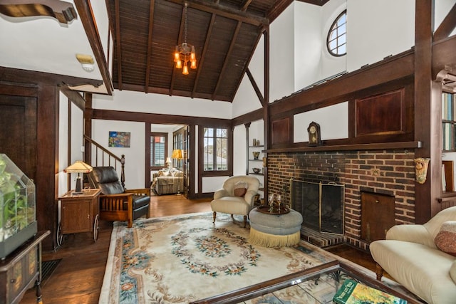 2717 Harrison St, Evanston, IL 60201 - interior space featuring a fireplace, dark wood-style flooring, a healthy amount of sunlight, and high vaulted ceiling