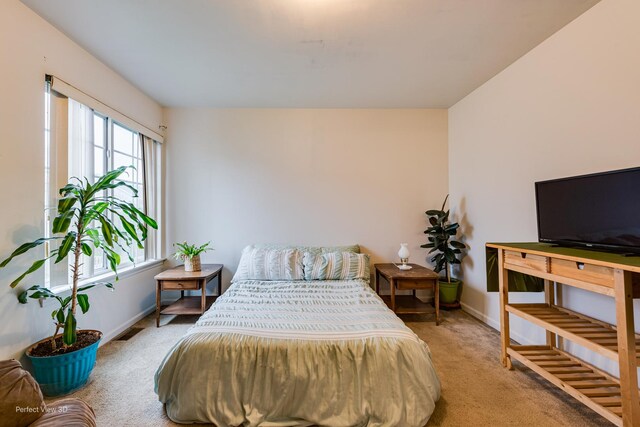 bedroom featuring visible vents, baseboards, and carpet floors
