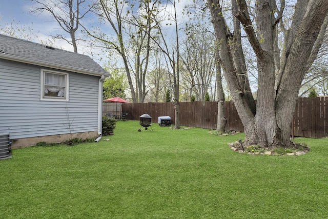 view of yard with a fenced backyard