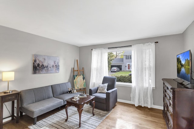 living area featuring baseboards and wood finished floors