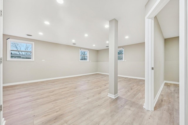 530 Thompson Ave, Winthrop Harbor, IL 60096 - below grade area with baseboards, recessed lighting, a healthy amount of sunlight, and light wood-style floors