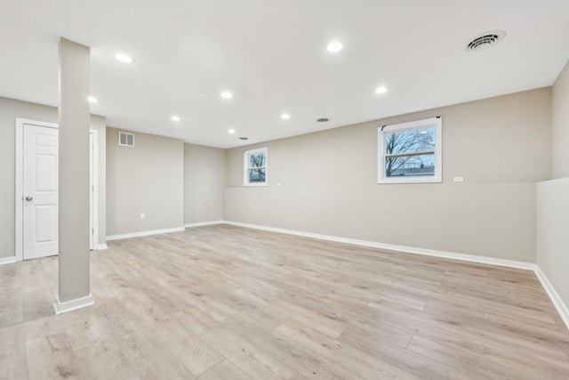 530 Thompson Ave, Winthrop Harbor, IL 60096 - basement featuring baseboards, visible vents, light wood-style floors, and recessed lighting