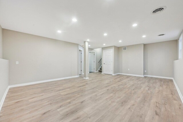 530 Thompson Ave, Winthrop Harbor, IL 60096 - finished basement with light wood-type flooring, recessed lighting, visible vents, and baseboards