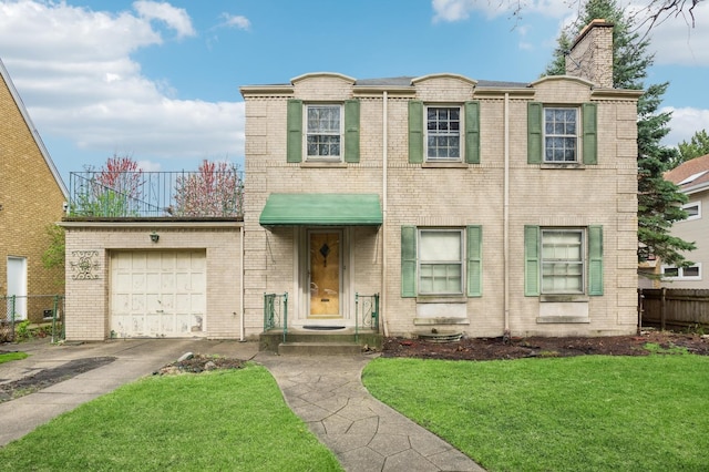 6526 N Ponchartrain Blvd, Chicago, IL 60646 - view of front of house with fence, brick siding, a front lawn, and a garage
