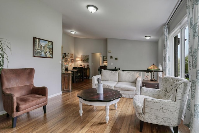 living room featuring baseboards and wood finished floors