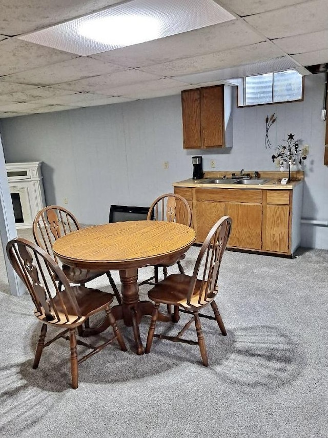 dining room with light carpet