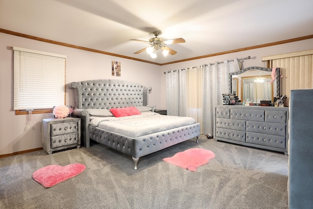 8360 W 100th Pl, Palos Hills, IL 60465 - carpeted bedroom featuring crown molding, baseboards, and ceiling fan