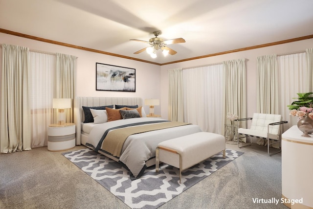 8360 W 100th Pl, Palos Hills, IL 60465 - bedroom with carpet flooring, a ceiling fan, and ornamental molding