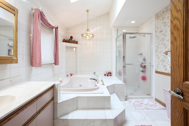 8360 W 100th Pl, Palos Hills, IL 60465 - full bath with vanity, a whirlpool tub, tile walls, and a shower stall