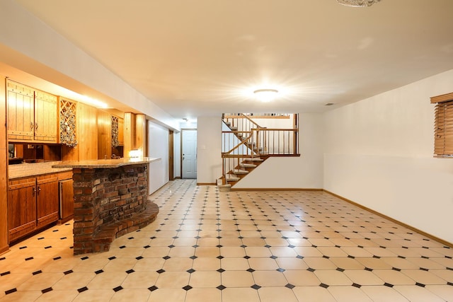 8360 W 100th Pl, Palos Hills, IL 60465 - bar featuring stairway, baseboards, bar area, and light floors