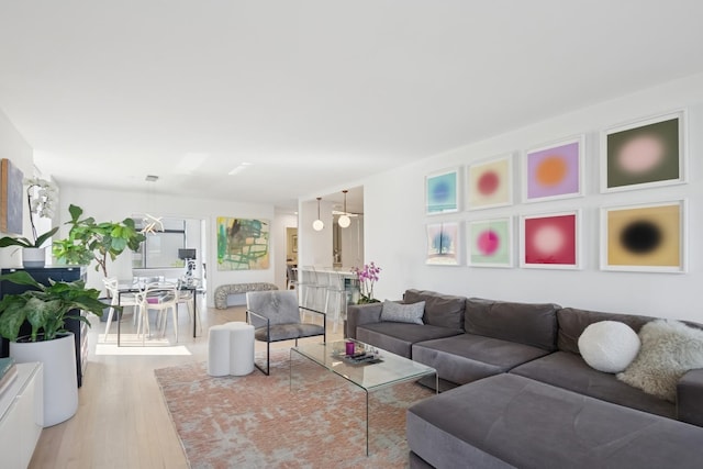 living area featuring light wood-type flooring