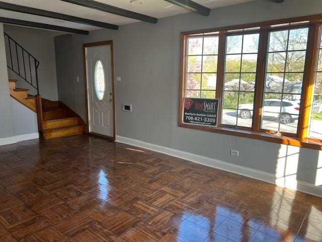 330 Oakwood St, Park Forest, IL 60466 - foyer with a healthy amount of sunlight, beamed ceiling, and baseboards