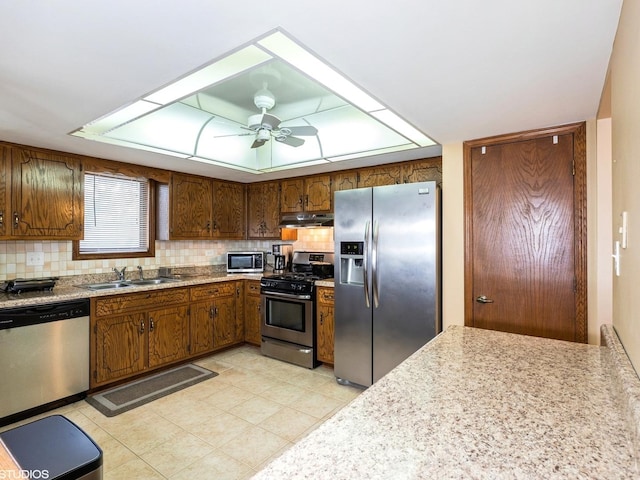 15720 Deerfield Ct Unit 2N, Orland Park, IL 60462 - kitchen with appliances with stainless steel finishes, under cabinet range hood, a sink, and backsplash