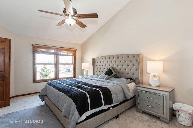 960 Heathrow Ln, Naperville, IL 60540 - bedroom featuring baseboards, ceiling fan, lofted ceiling, and light colored carpet