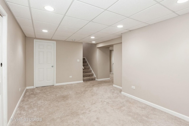 960 Heathrow Ln, Naperville, IL 60540 - finished below grade area featuring baseboards, carpet floors, recessed lighting, a paneled ceiling, and stairs