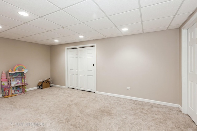 960 Heathrow Ln, Naperville, IL 60540 - rec room featuring carpet, a drop ceiling, recessed lighting, and baseboards