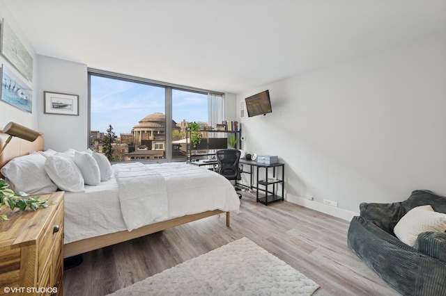 bedroom with baseboards and wood finished floors