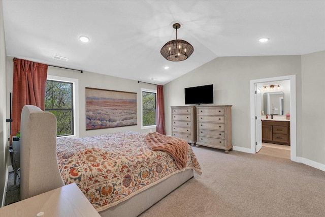 2102 Slade Ln E, Mahomet, IL 61853 - bedroom with baseboards, light colored carpet, multiple windows, and lofted ceiling