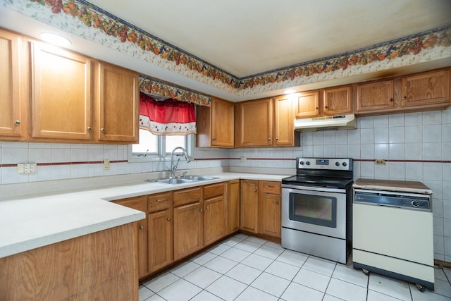 17246 Bernadine St, Lansing, IL 60438 - kitchen with a sink, under cabinet range hood, stainless steel electric range oven, light countertops, and dishwasher