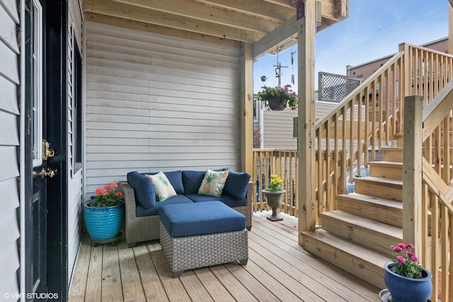 deck featuring stairs
