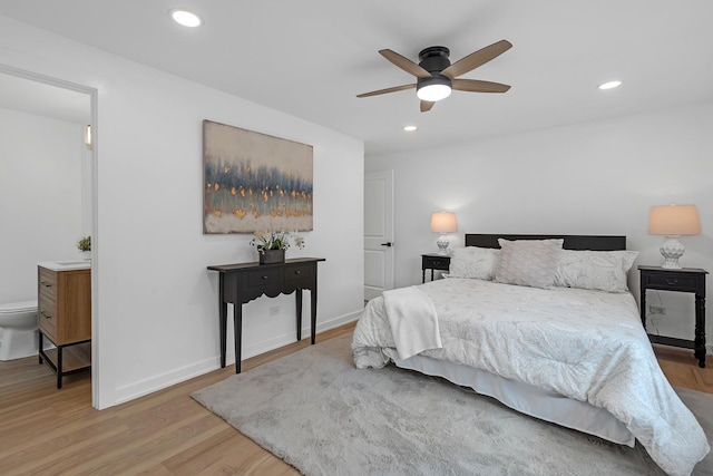 245 N Smith St Unit 2W, Palatine, IL 60067 - bedroom featuring baseboards, recessed lighting, wood finished floors, and ceiling fan