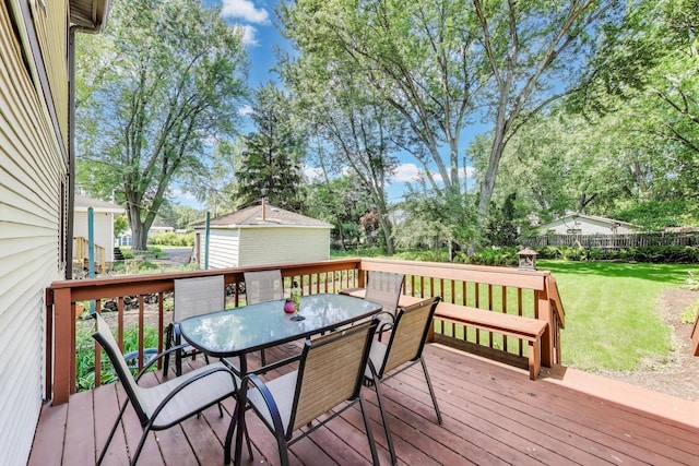 2021 Oak Dr, Mchenry, IL 60050 - wooden terrace featuring outdoor dining space, a fenced backyard, and view of wooded area