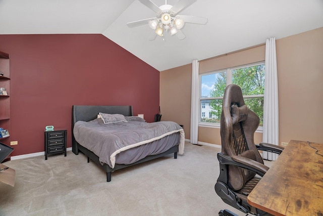 185 Wedgeport Cir, Romeoville, IL 60446 - bedroom with baseboards, ceiling fan, carpet floors, and vaulted ceiling