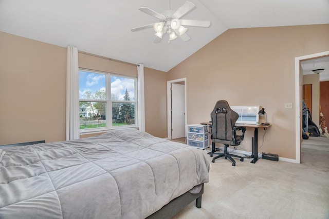 185 Wedgeport Cir, Romeoville, IL 60446 - bedroom featuring vaulted ceiling, light carpet, baseboards, and a ceiling fan