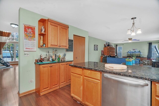 185 Wedgeport Cir, Romeoville, IL 60446 - kitchen featuring dishwasher, wood finished floors, and a healthy amount of sunlight