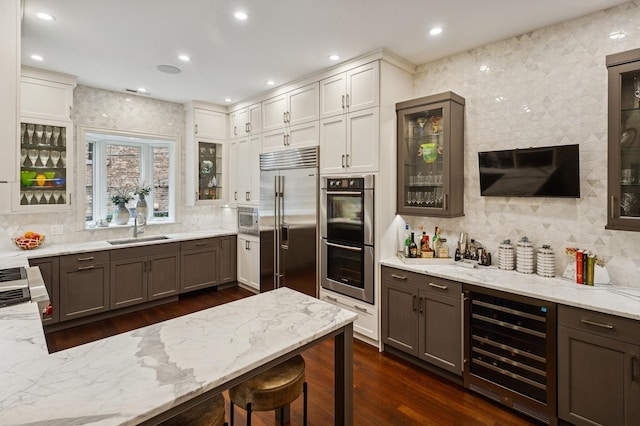 1242 N Astor St, Chicago, IL 60610 - kitchen with a sink, wine cooler, stainless steel appliances, and decorative backsplash