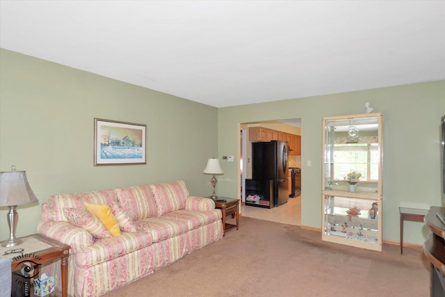 living area with light carpet