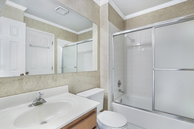 1005 Thomas Blvd, Mundelein, IL 60060 - full bath featuring vanity, ornamental molding, enclosed tub / shower combo, and toilet