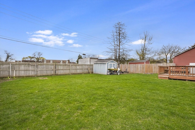 1005 Thomas Blvd, Mundelein, IL 60060 - view of yard featuring a fenced backyard, a wooden deck, an outbuilding, and a shed