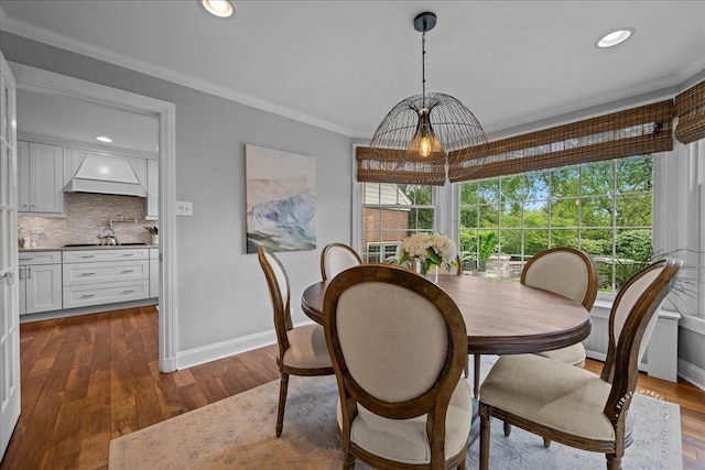 6N225 Circle Ave, Medinah, IL 60157 - dining room with ornamental molding, baseboards, dark wood finished floors, and recessed lighting