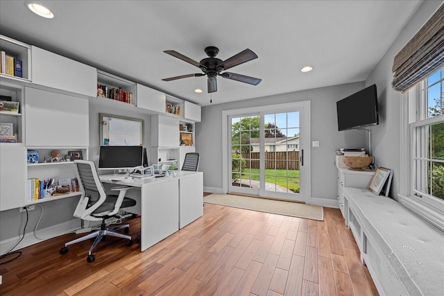6N225 Circle Ave, Medinah, IL 60157 - office area featuring ceiling fan, recessed lighting, baseboards, and light wood-style floors