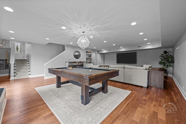6N225 Circle Ave, Medinah, IL 60157 - game room with recessed lighting, billiards, baseboards, and wood finished floors