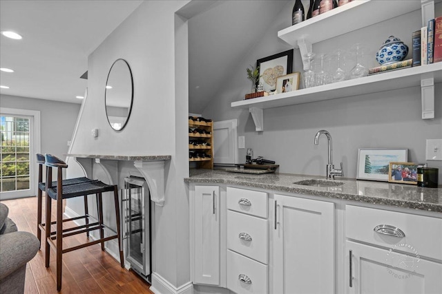 6N225 Circle Ave, Medinah, IL 60157 - indoor wet bar with beverage cooler, dark wood-type flooring, and recessed lighting