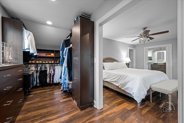 6N225 Circle Ave, Medinah, IL 60157 - bedroom with dark wood finished floors, ceiling fan, and recessed lighting