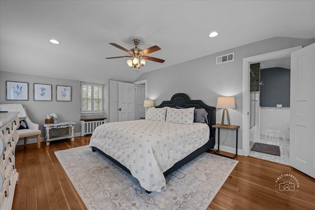6N225 Circle Ave, Medinah, IL 60157 - bedroom with radiator heating unit, baseboards, wood finished floors, recessed lighting, and a ceiling fan