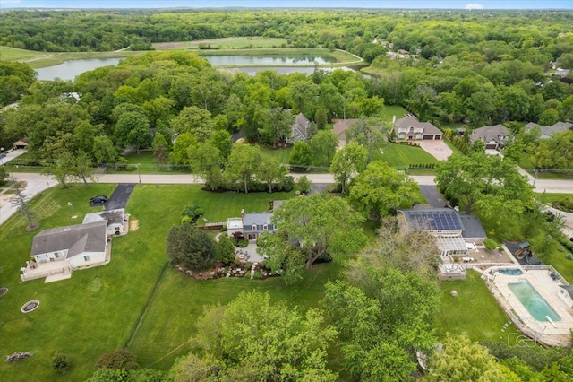 6N225 Circle Ave, Medinah, IL 60157 - aerial view of property's location featuring a large body of water, a heavily wooded area, and a pool