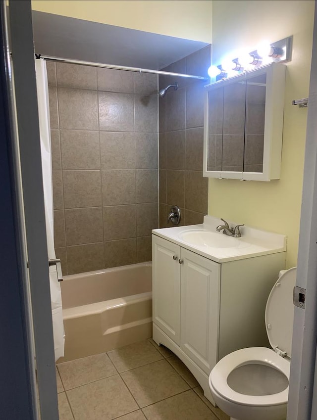 7324 W 80th St, Bridgeview, IL 60455 - full bathroom with toilet, shower / bathtub combination with curtain, tile patterned flooring, and vanity
