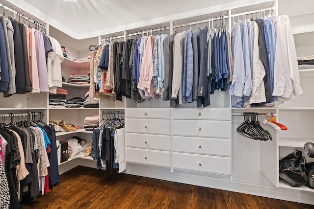 walk in closet with wood finished floors