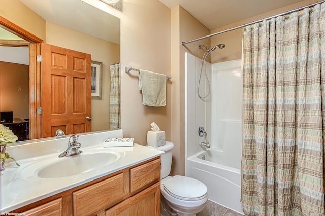 12941 Grande Poplar Cir, Plainfield, IL 60585 - bathroom with shower / bathtub combination with curtain, vanity, toilet, and tile patterned flooring