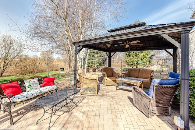 12941 Grande Poplar Cir, Plainfield, IL 60585 - view of patio / terrace featuring an outdoor hangout area, a gazebo, and ceiling fan