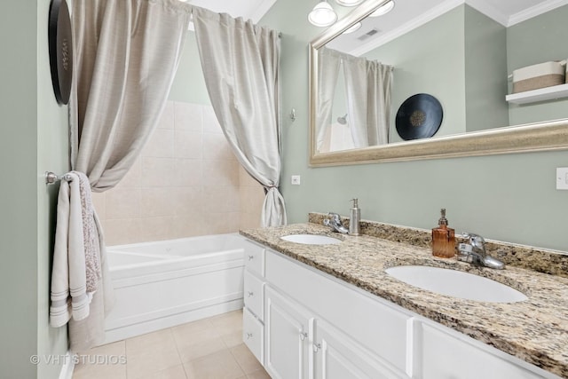 2512 W Thomas St Unit 3, Chicago, IL 60622 - full bath featuring visible vents, a sink, tile patterned floors, and double vanity