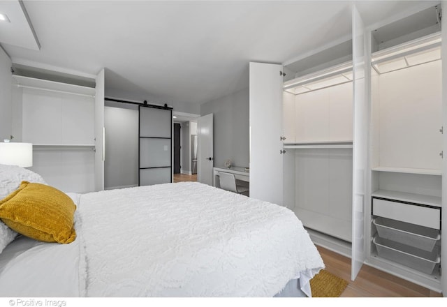 1030 N State St Unit 21K, Chicago, IL 60610 - bedroom with a barn door, a closet, and light wood finished floors