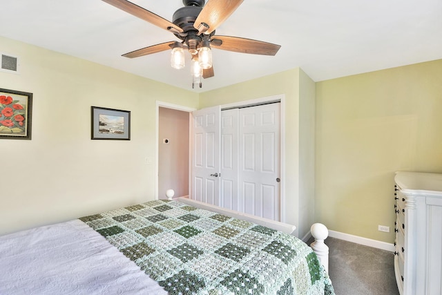 25441 N Marilyn Ln, Hawthorn Woods, IL 60047 - carpeted bedroom with visible vents, a closet, a ceiling fan, and baseboards