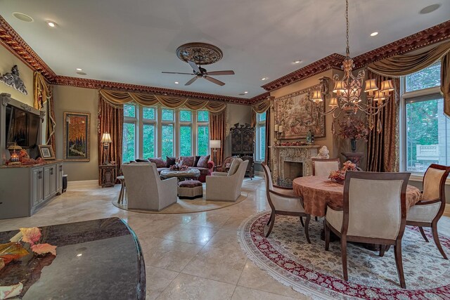 113 Carmela Ct, Bloomingdale, IL 60108 - dining area featuring a chandelier, a ceiling fan, and recessed lighting