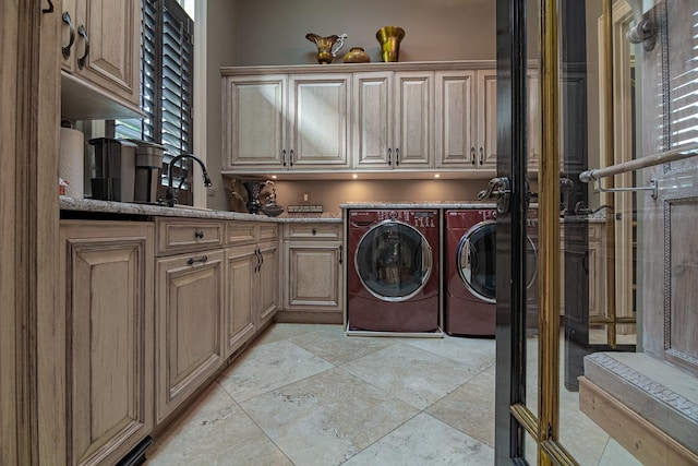 113 Carmela Ct, Bloomingdale, IL 60108 - washroom with cabinet space, washing machine and dryer, and light tile patterned floors